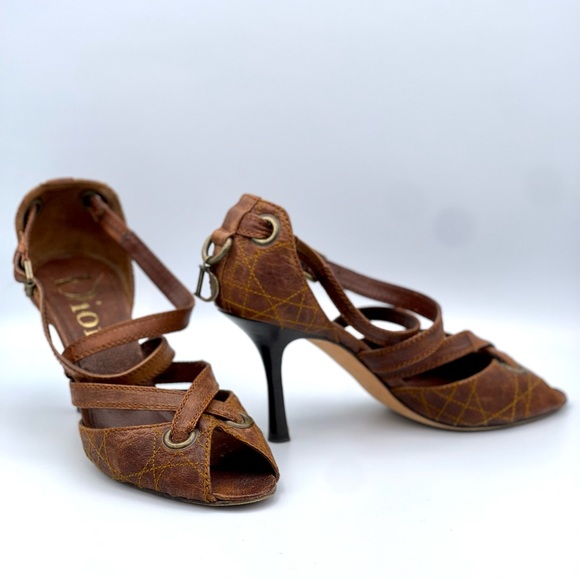 DIOR | Brown Quilted Leather D'Orsay Stiletto Pumps | IT 36.5 (US 6.5) - Picture 6 of 16